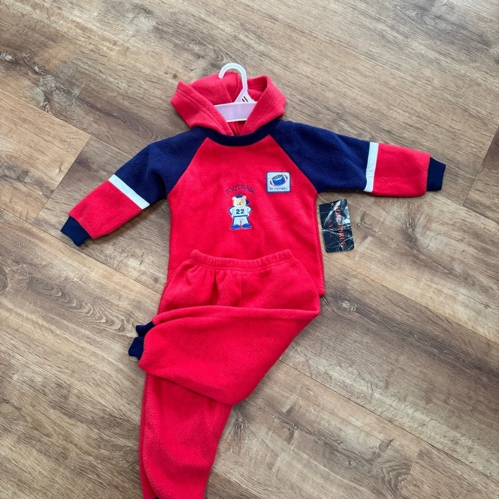 Kidz Force NYC 24 Months "My Football" Red Blue Fleece Pajama Set Loungewear - Picture 2 of 13